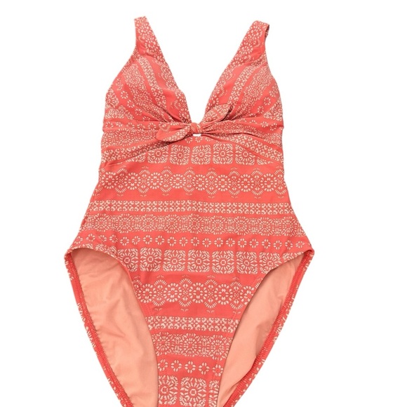 Robin Piccone Isla One Piece Tie Front Swimsuit - Coral Orange Cream Size 6 NWOT - Picture 2 of 11